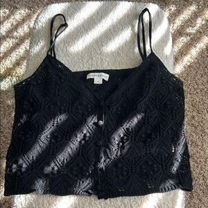 Aeropostale Black Crochet Button-Up Tank Top